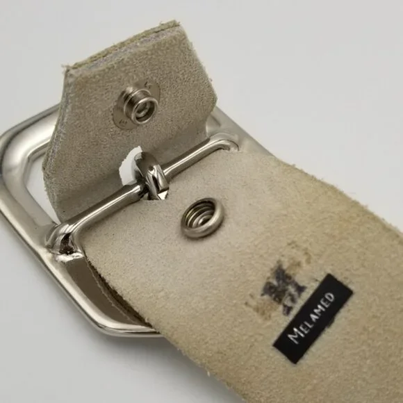 Melamed Biker chrome studded leather belt white silver